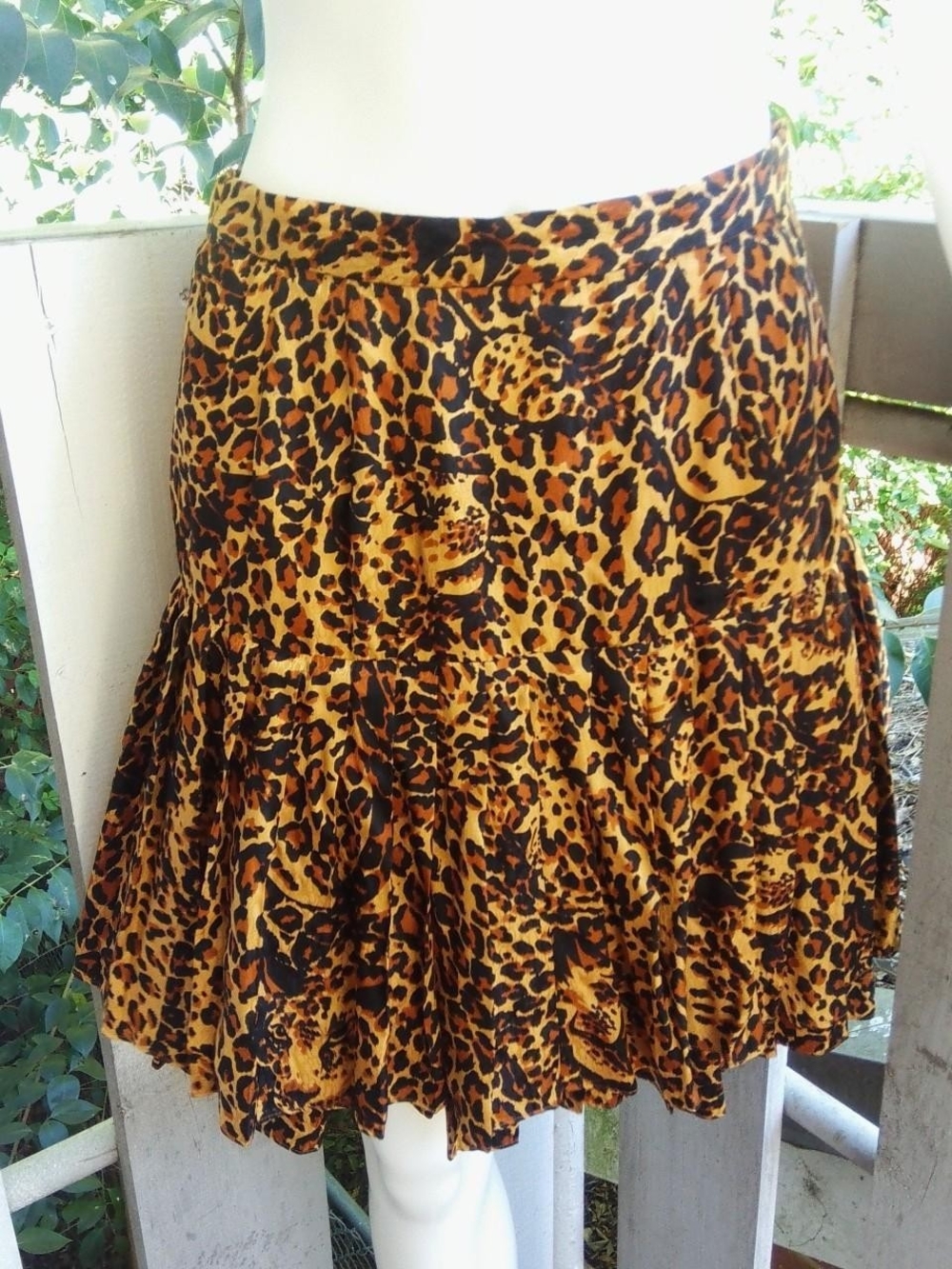 Vintage 90s Silk Ruffle Leopard Print Mini Skirt